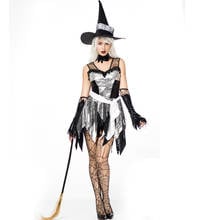 Fantasia de bruxa glam para halloween, traje feminino adulto, preto e branco, de renda, vestido de mamãe adorável 2024 - compre barato