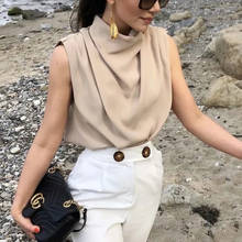 Vintage Women Elegant Stand Collar Soft Blouse 2021 Summer Fashion Ladies Stylish Loose Blouses Casual Female Tops Girls Chic 2024 - buy cheap