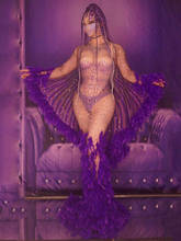 Luxuriant Purple Rhinestone Dress Feather Sleeves Women Birthday Celebrate Outfits Long Dress Night Club Singer Costumes VDB3438 2024 - buy cheap