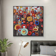 Pintura de flores coloridas sobre lienzo, pintura al óleo pintada a mano, arte de pared de flores abstractas hechas a mano para decoración de sala de estar, 100% 2024 - compra barato