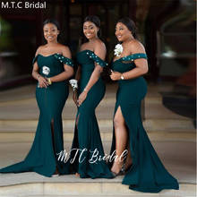 New Design Dark Green Mermaid Long Dresses Bridesmaid Off The Shoulder Side Slit Glitter Sequins African Maid Of Honor Dress 2024 - buy cheap