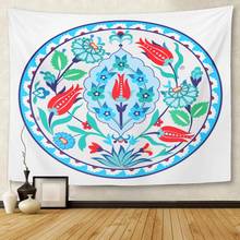 Colorful Tulip Turkish Ottoman Style with Blue and White Tiles Red Ceramic Floral Tapestry Wall Hanging for Living Room Bedroom 2024 - купить недорого