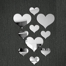 10 pçs amor coração acrílico 3d espelho adesivo de parede mural decalque removível adesivos espelho mural decalque da parede arte moderna diy decoração da sua casa 2024 - compre barato