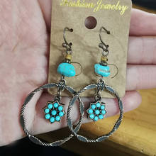 Pendientes de aro Vintage estilo bohemio para mujer, aretes colgantes, girasol, turquesa, flor verde, étnico, Tribal, joyería de compromiso para boda 2024 - compra barato