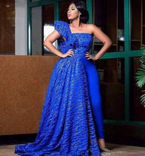 Vestido de noche de encaje de un hombro para invitados de boda nigeriano, traje de fiesta elegante, color azul real 2024 - compra barato