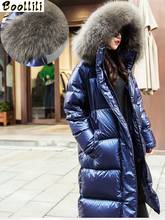 Женская куртка на утином пуху Boollili, зимняя куртка с воротником из меха енота в Корейском стиле, теплая парка, новинка 2020 2024 - купить недорого