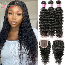 Younsolo Remy Human Hair Bundles With Closure Brazilian Deep Wave 3 Bundles With Closure Human Hair Extensions 8-28inch Weave 2024 - buy cheap