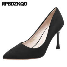 8cm Office Shoes Women Suede Size 33 Thin Luxury Ultra Scarpin Pointed Toe Super Pumps Extreme Stiletto Slip On High Heels Black 2024 - buy cheap