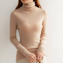 Jersey de Cachemira y lana para mujer, Jersey elástico de cuello alto, cálido y suave, básico, sólido, 100% 2024 - compra barato