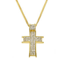 Cruz pingente colar com brilho strass ouro prateado banhado christian jóias presente para homens 2024 - compre barato