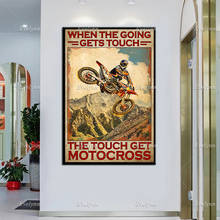 Ретро-плакат с мотокроссом байкером, когда идет на прикосновение, настенный художественный принт, Декор для дома, холст, уникальный подарок 2024 - купить недорого