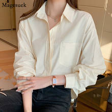 Blusas Long Sleeve Button Casual Tops Shirt White Yellow Bloluse Shirt New Spring Office Loose Solid Women Blouses Shirts 12861 2024 - buy cheap