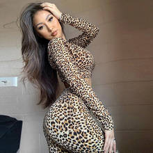 Fuaillm-conjunto de roupa feminina com estampa de leopardo, decote redondo, manga longa, top com calça lápis elástica fina, 2 peças 2024 - compre barato