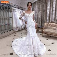 Sexy Mermaid Wedding Gowns Long Sleeves 2020 White Lace Appliqued Slim Fit Bridal Dresses Ivory Custom Made Vestidos De Noiva 2024 - buy cheap