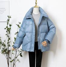 Casaco feminino liso estilo coreano, jaqueta folgado tipo parka curto para mulheres 2024 - compre barato