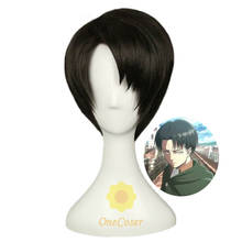 Peluca negra corta de Anime Attack on Titan Levi Ackerman para hombres, gorro de pelo sintético, accesorios para fiesta de Halloween 2024 - compra barato