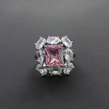 Женское классическое кольцо MENGYI, Ювелирное Украшение с геометрическим дизайном и розовым кристаллом из циркония, кольцо на годовщину 2024 - купить недорого
