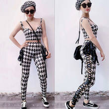 Nightclub Bar DJ Female Singer Dance Performance Clothes Gogo Houndstooth Bandage Performance Clothes Singer Bar Show Outfit Set 2024 - buy cheap