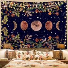 Tapeçaria de lua com flores, para pendurar na parede, quarto, tapete estrelado, psicodélico, arte de cabeceira, acessórios de decoração de casa 2024 - compre barato