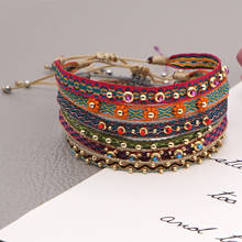 Pulseira feminina go2boho de tecido, corda trançada, joia 2021, jóias da amizade, presente, artesanal, contas 2024 - compre barato