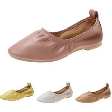 Sapatos de bailarina femininos em couro macio, sapatos confortáveis com sola macia e liso de cor pura, baixo, para primavera/outono, 2021 2024 - compre barato