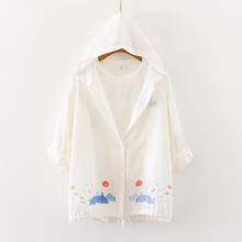 Kawaii, Солнцезащитная рубашка для девочек-подростков, японская Милая Солнцезащитная блузка с рисунком, кардиган, женская летняя тонкая толстовка с капюшоном, верхняя одежда 2024 - купить недорого