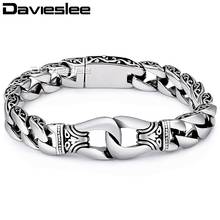 Davieslee Mens Bracelet Chain 316L Stainless Steel Punk Bracelets for Men Curved Silver Color Curb Chains Cuban Link 15mm LHB10 2024 - buy cheap