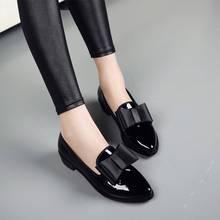 New Patent Leather Women Pumps Fashion Bow knot Shiny Block Chunky Low Heels Single Shoes Woman Pointed Toe Pumps Zapato Mujer 2024 - buy cheap