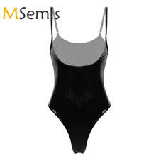 Women's Swimsuit Wet Look Patent Leather Lingerie Bodysuit Spaghetti Shoulder Straps Open Breast High Cut Leotard Bodysuit 2024 - buy cheap