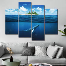 Canvas Wall Art Painting Whale ocean Art Print Poster Wall Decoration Home Decor 4 Panel Picture 2024 - buy cheap