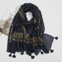 Lenço xale abstrato de algodão, cachecol feminino para outono azul marinho estampa de alta qualidade pashmina, bufandas muçulmano hijab 180*85cm 2024 - compre barato