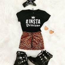 Fashion Baby Girl Toddler Kids Princess Outfits 2pcs Letter Print T Shirt Top Leopard Zipper Mini Skirts Set 2024 - buy cheap