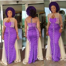 Aso Ebi Style Formal Event Dresses Purple Beaded Appliques Mermaid Illusion Three Quarter Sleeves Floor Length Prom Gowns 2024 - buy cheap