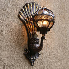 Lâmpada de parede estilo europeu, retrô, pavão, led, arte de hotel, lâmpada de parede, varanda, porta, adequado para iluminação interna/externa 2024 - compre barato