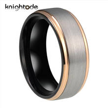 8mm Black Tungsten Carbide Engagement Rings For Men Women Wedding Band Rose Gold Stepped Edges Silvery Brushed Comfort Fit 2024 - buy cheap