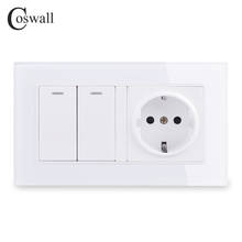 COSWALL Crystal Glass Frame Russia Spain EU Standard Wall Socket Grounded + 2 Gang 1 Way On / Off Light Switch 146*86mm 2024 - buy cheap