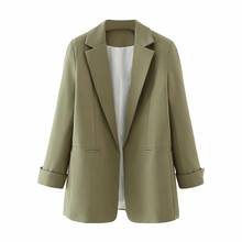 Xnwmnz za casaco feminino de escritório, moda de escritório com bolsos, vintage, manga longa plissado, blusa feminina chique de alta qualidade 2020 2024 - compre barato