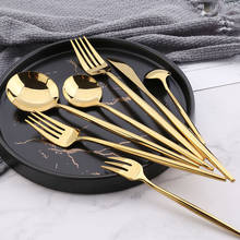 Conjunto de talheres de mesa de aço inoxidável, estilo coreano, conjunto de colher, garfo e colher dourada 2024 - compre barato