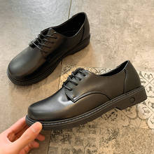 Zapatos Retro británicos de cuero negro sólido para mujer, mocasines de felpa cálidos para estudiantes universitarios, zapatos Oxford con cordones, novedad de primavera 2020 2024 - compra barato