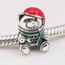 S925 Silver  Bead Enamel Christmas Teddy Bear Charms fit Lady Bracelet Bangle DIY Jewelry 2024 - buy cheap