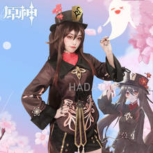Conjunto de fantasia feminina genshin impact, traje para cosplay, uniforme hu tao, halloween, festa de dramatização para as mulheres, 2021 2024 - compre barato