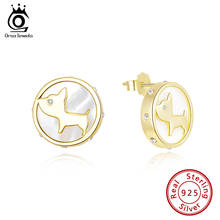 Orsa jewels, brincos de prata esterlina 925, prata de mãe e pérola, camada dupla, brincos de cachorro 14mm para meninas, jóias requintadas, presente eqe31 2024 - compre barato