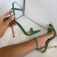 Sandália de salto alto feminina, tamanhos 36-42, verde, ponta fina, cordão de tornozelo, novo, 2021 2024 - compre barato