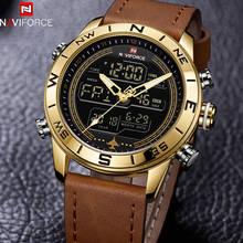 Naviforce-relógio de pulso masculino, relógio de luxo com cronógrafo, digital, couro legítimo, led, militar, quartzo, 9144 2024 - compre barato