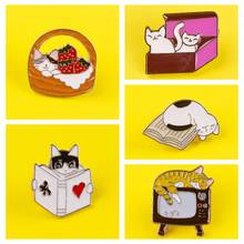 Leisurely Cute Cats Badges for Clothes Animal Enamel Pins for Backpacks Clothes Lapel Pin Badges for Backpack Badge Jewelry Gift 2024 - buy cheap