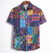 Verão 2021 camisa étnica para os homens do vintage casual camisa de manga curta impressão blusa vestidos camisas vestido camisa holgada hombre 2024 - compre barato