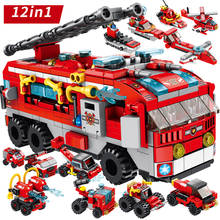 12in1 fogo caminhão técnico cidade estação de bombeiros blocos de construção creatored crianças tijolos conjunto avião carro veículo brinquedo para o menino presente 2024 - compre barato