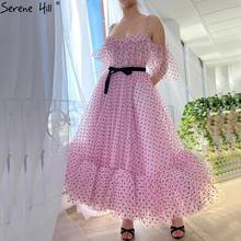 Pink Simple Sexy A-Line Tulle Evening Dresses Short Sleeves Sashes Ankle Length Formal Dress 2021 Serene Hill LA70522 2024 - buy cheap
