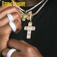 2021 New Gold Silver Color Bling Iced Out Asscher Cross Pendant Necklace Mens Micro Paved Hip Hop 5mm Tennis Chain Jewelry 2024 - buy cheap