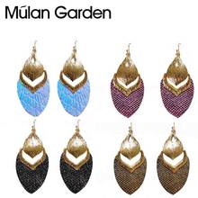 M&G Faux Leather Tassel Earring for Women Fashion Gold Leaf Pendant Vintage Earring Jewelry Accessories Hot Sale New Year Gift 2024 - buy cheap